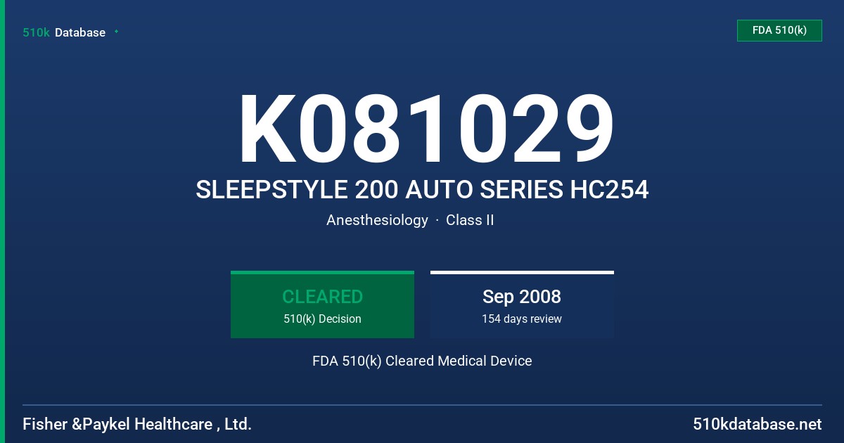 K081029 SLEEPSTYLE 200 AUTO SERIES HC254 FDA 510(k) Cleared Medical Device