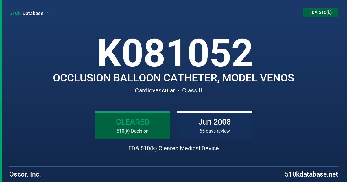 K081052 OCCLUSION BALLOON CATHETER, MODEL VENOS FDA 510(k) Cleared Medical Device