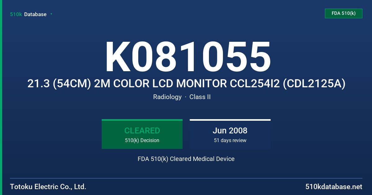 K081055 21.3 (54CM) 2M COLOR LCD MONITOR CCL254I2 (CDL2125A) FDA 510(k) Cleared Medical Device