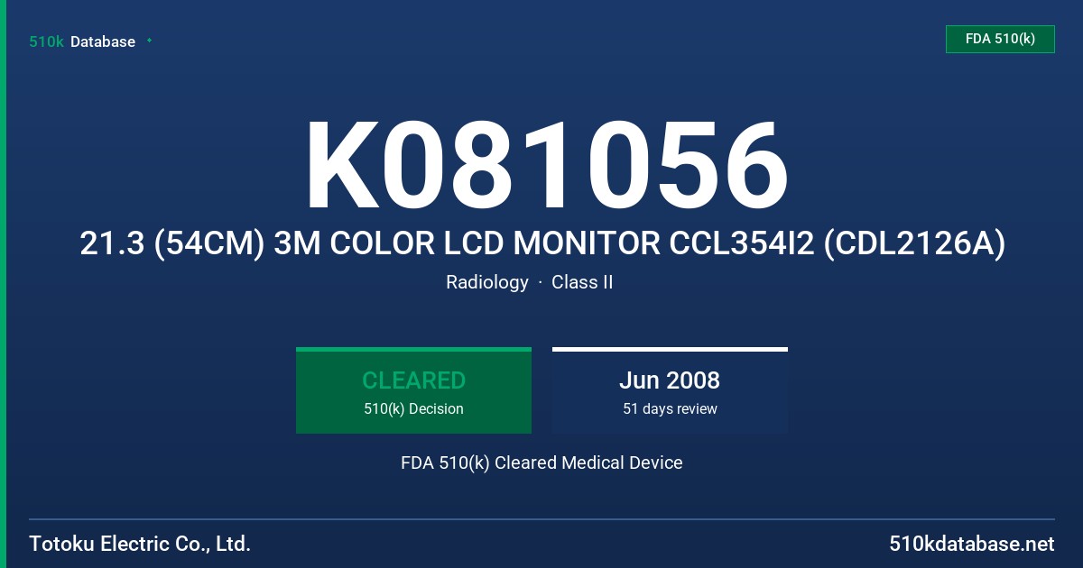 K081056 21.3 (54CM) 3M COLOR LCD MONITOR CCL354I2 (CDL2126A) FDA 510(k) Cleared Medical Device