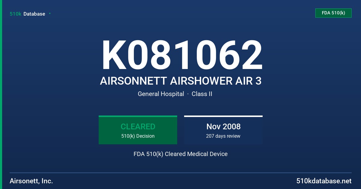 K081062 AIRSONNETT AIRSHOWER AIR 3 FDA 510(k) Cleared Medical Device