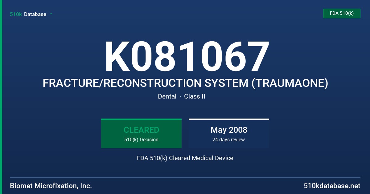 K081067 FRACTURE/RECONSTRUCTION SYSTEM (TRAUMAONE) FDA 510(k) Cleared Medical Device