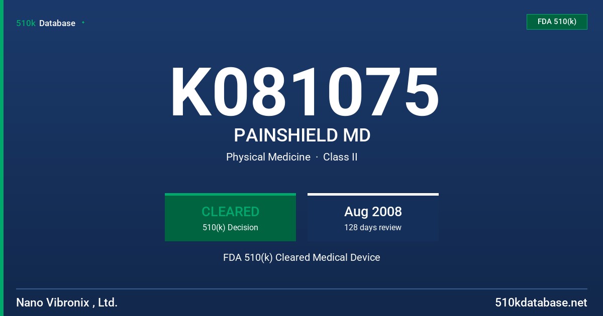 K081075 PAINSHIELD MD FDA 510(k) Cleared Medical Device