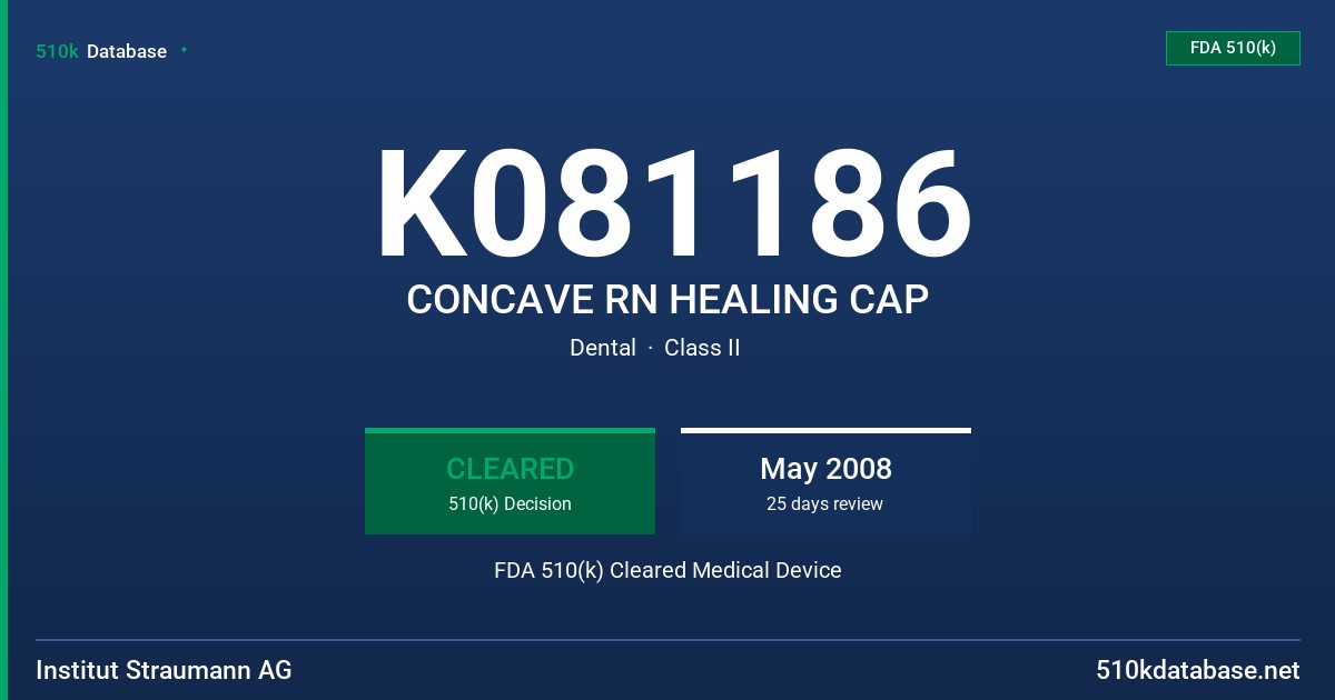 K081186 CONCAVE RN HEALING CAP FDA 510(k) Cleared Medical Device