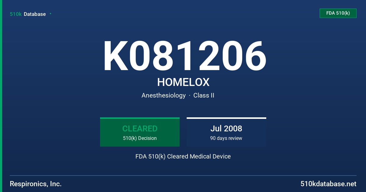 K081206 HOMELOX FDA 510(k) Cleared Medical Device