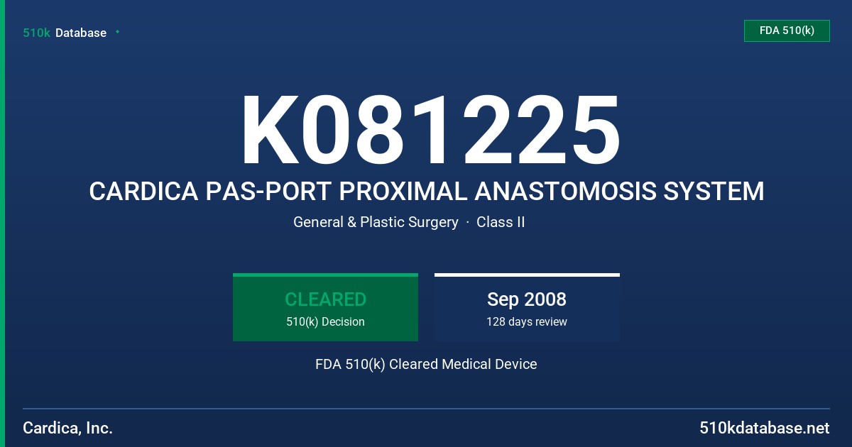 K081225 CARDICA PAS-PORT PROXIMAL ANASTOMOSIS SYSTEM FDA 510(k) Cleared Medical Device