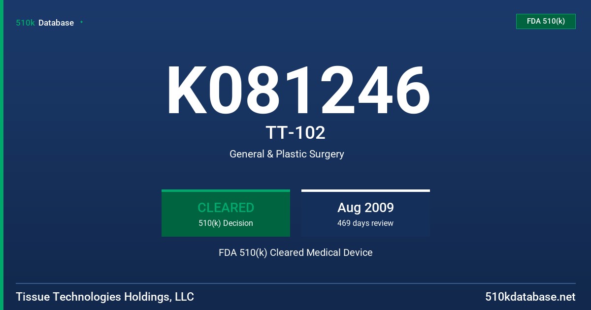 K081246 TT-102 FDA 510(k) Cleared Medical Device