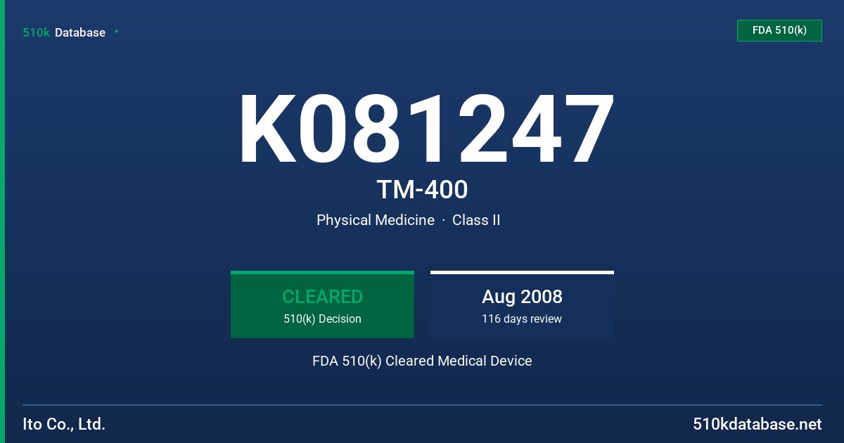 K081247 TM-400 FDA 510(k) Cleared Medical Device