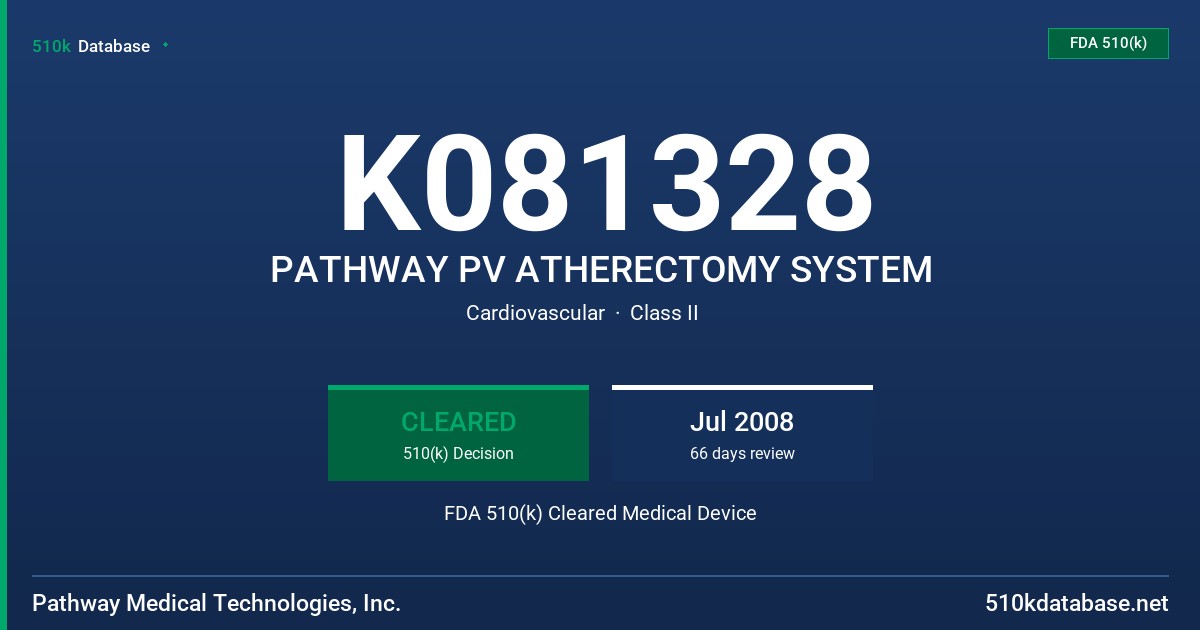 K081328 PATHWAY PV ATHERECTOMY SYSTEM FDA 510(k) Cleared Medical Device