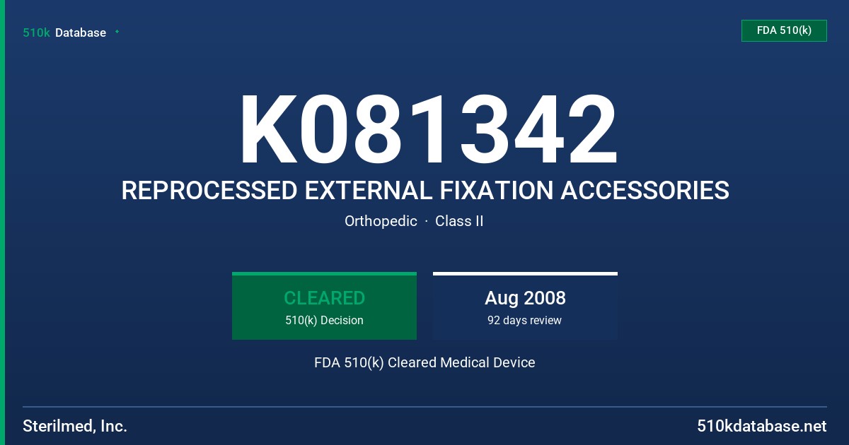 K081342 REPROCESSED EXTERNAL FIXATION ACCESSORIES FDA 510(k) Cleared Medical Device
