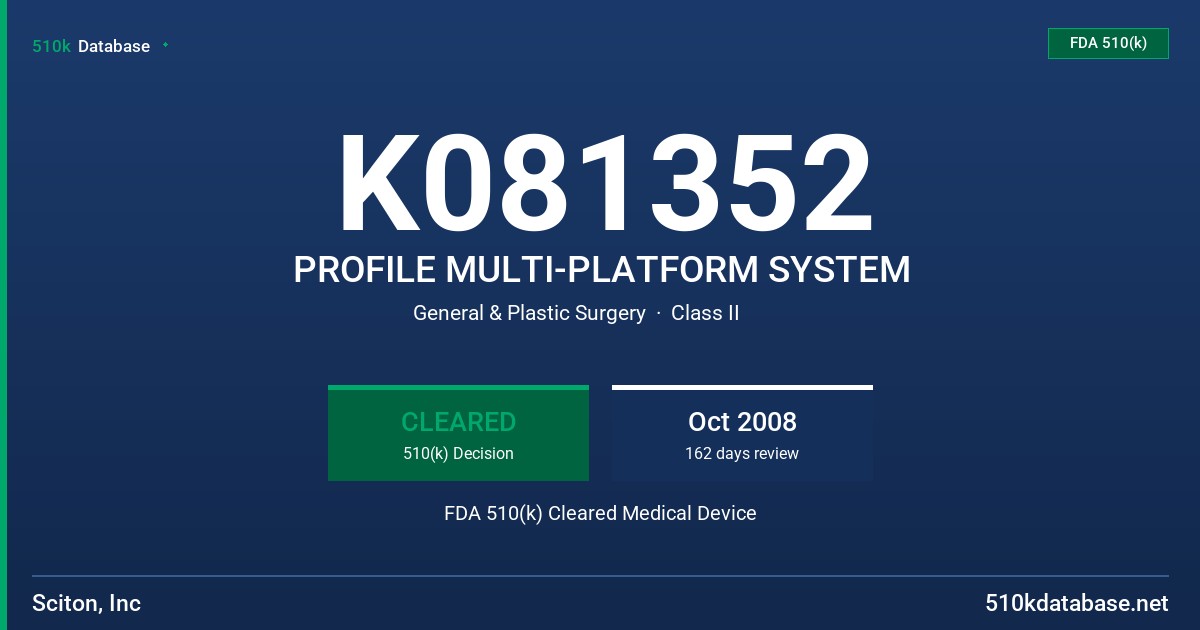 K081352 PROFILE MULTI-PLATFORM SYSTEM FDA 510(k) Cleared Medical Device