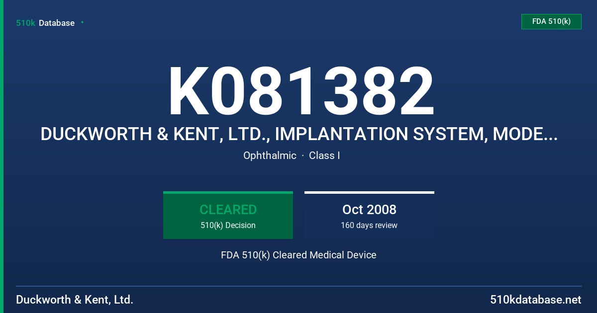 K081382 DUCKWORTH & KENT, LTD., IMPLANTATION SYSTEM, MODEL DK7786 FDA 510(k) Cleared Medical Device