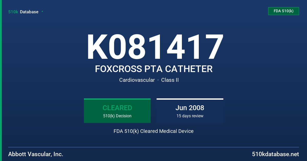 K081417 FOXCROSS PTA CATHETER FDA 510(k) Cleared Medical Device