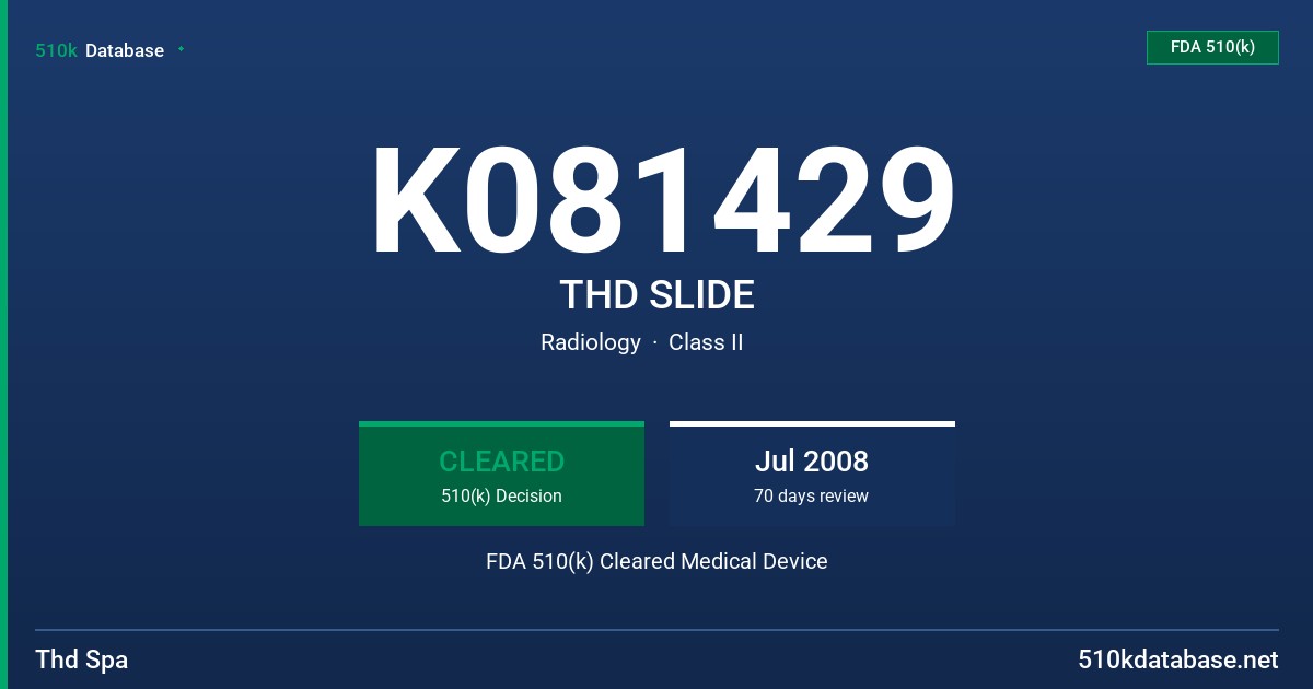 K081429 THD SLIDE FDA 510(k) Cleared Medical Device