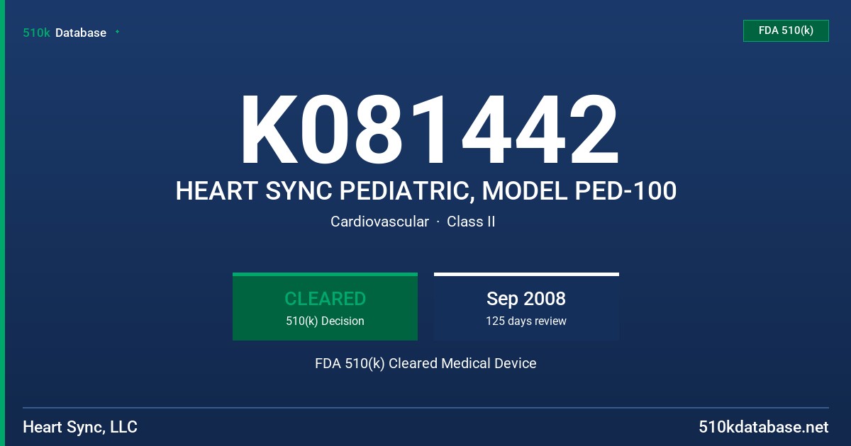 K081442 HEART SYNC PEDIATRIC, MODEL PED-100 FDA 510(k) Cleared Medical Device