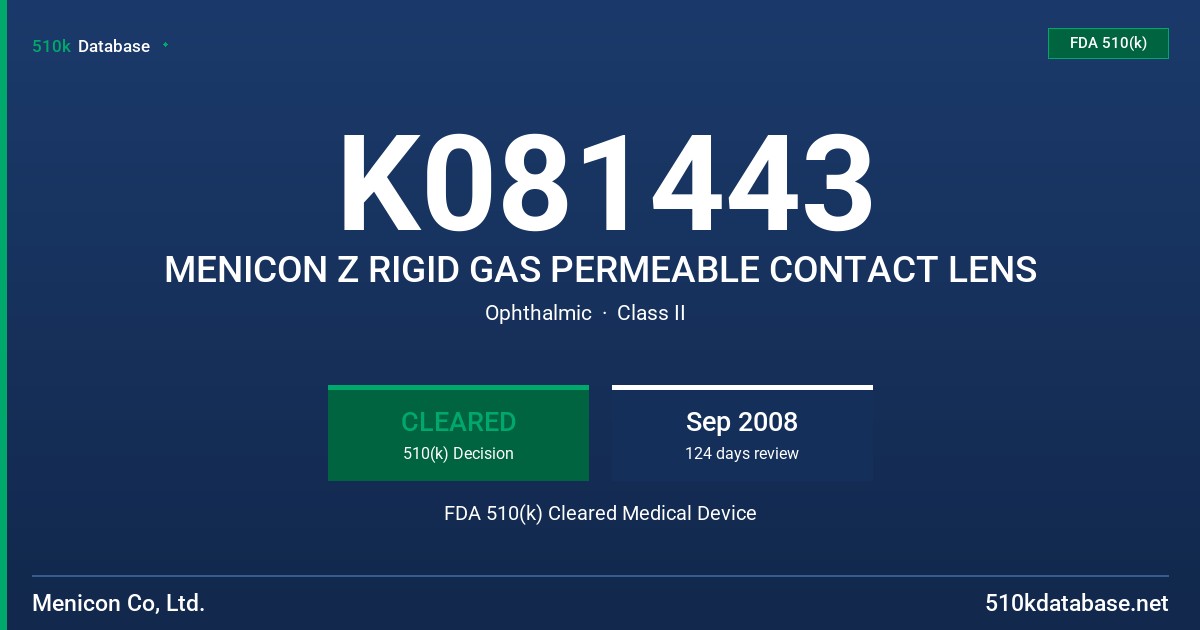 K081443 MENICON Z RIGID GAS PERMEABLE CONTACT LENS FDA 510(k) Cleared Medical Device