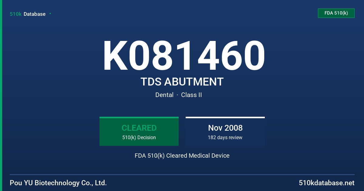 K081460 TDS ABUTMENT FDA 510(k) Cleared Medical Device