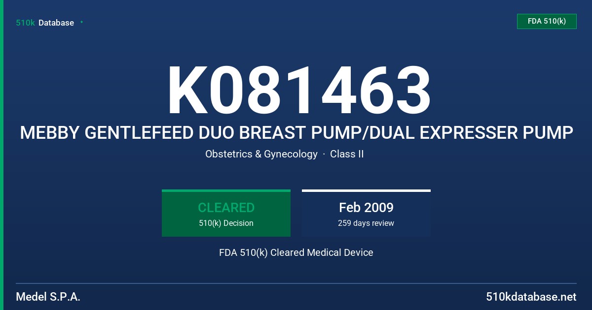 K081463 MEBBY GENTLEFEED DUO BREAST PUMP/DUAL EXPRESSER PUMP FDA 510(k) Cleared Medical Device