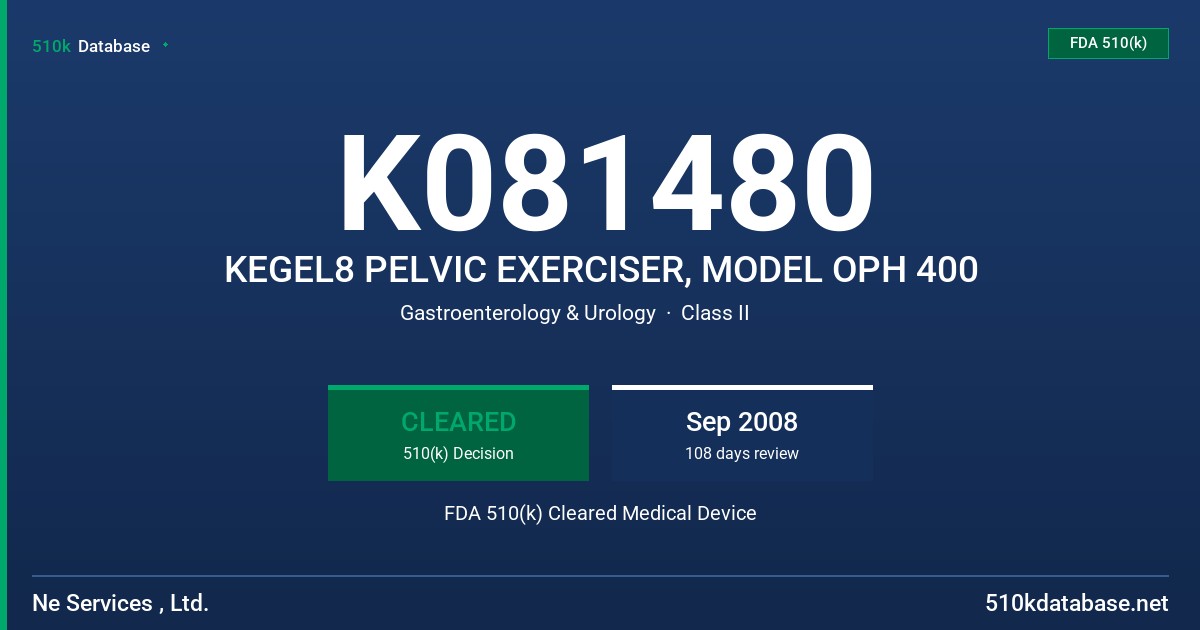 K081480 KEGEL8 PELVIC EXERCISER, MODEL OPH 400 FDA 510(k) Cleared Medical Device
