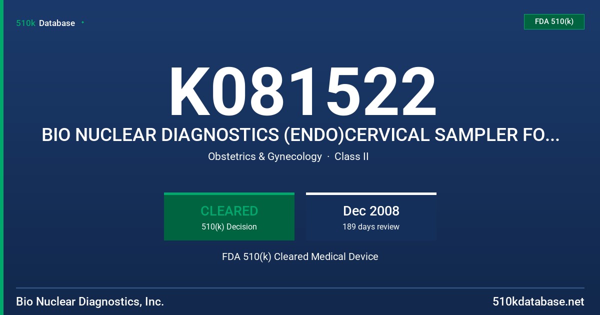 K081522 BIO NUCLEAR DIAGNOSTICS (ENDO)CERVICAL SAMPLER FOR GYN CYTOLOGY FDA 510(k) Cleared Medical Device