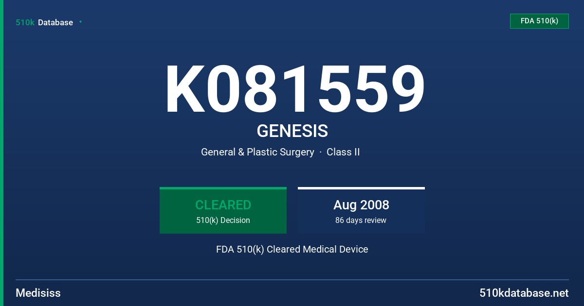 K081559 GENESIS FDA 510(k) Cleared Medical Device