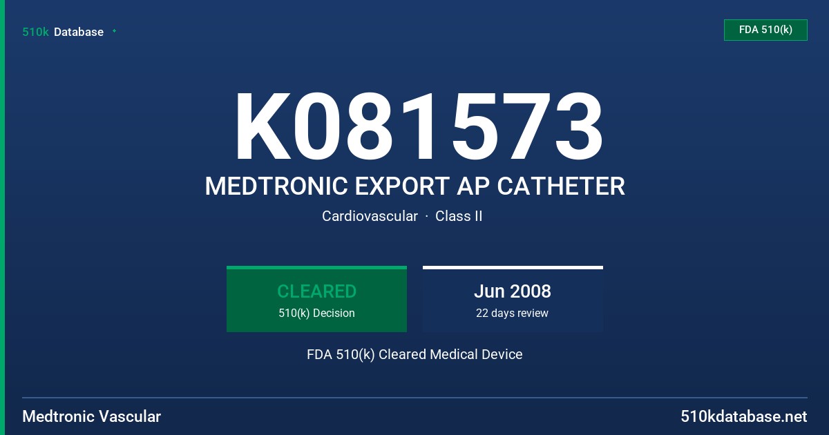 K081573 MEDTRONIC EXPORT AP CATHETER FDA 510(k) Cleared Medical Device