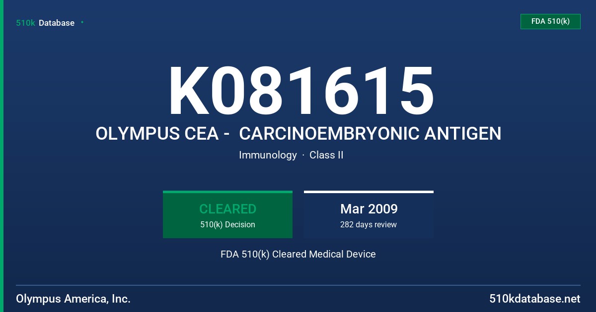 K081615 OLYMPUS CEA -  CARCINOEMBRYONIC ANTIGEN FDA 510(k) Cleared Medical Device