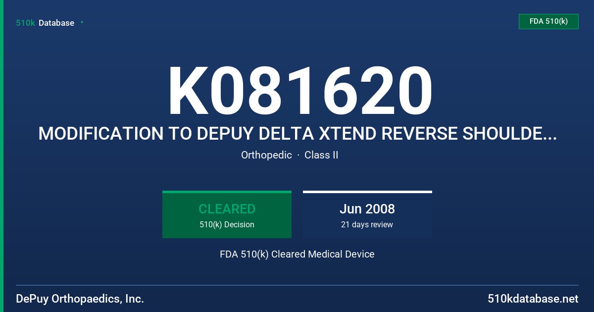 K081620 MODIFICATION TO DEPUY DELTA XTEND REVERSE SHOULDER SYSTEM FDA 510(k) Cleared Medical Device