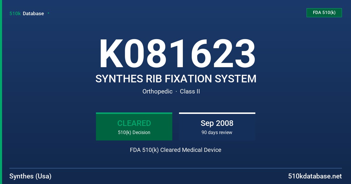 K081623 SYNTHES RIB FIXATION SYSTEM FDA 510(k) Cleared Medical Device