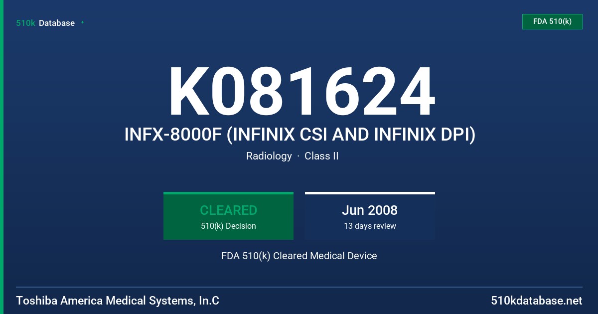 K081624 INFX-8000F (INFINIX CSI AND INFINIX DPI) FDA 510(k) Cleared Medical Device