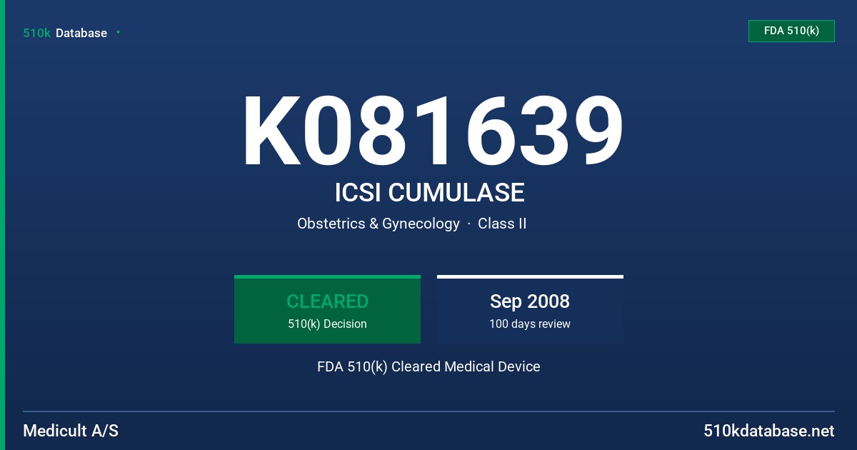 K081639 ICSI CUMULASE FDA 510(k) Cleared Medical Device