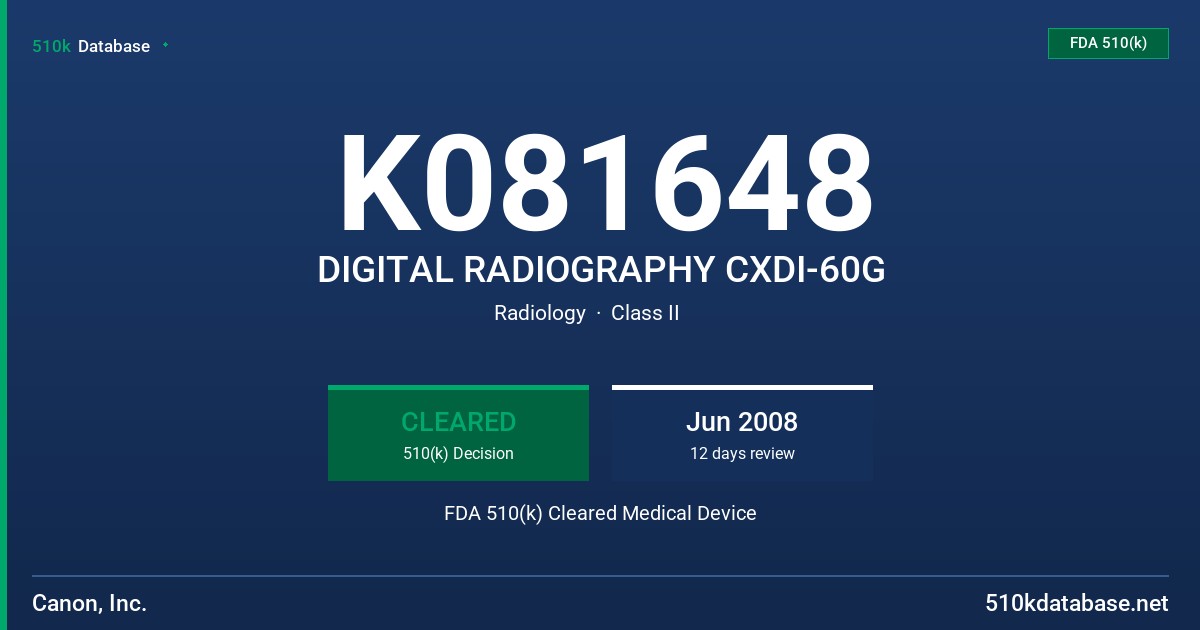 K081648 DIGITAL RADIOGRAPHY CXDI-60G FDA 510(k) Cleared Medical Device