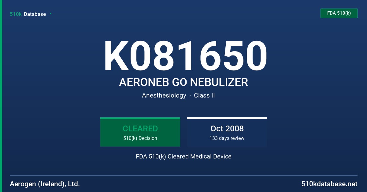 K081650 AERONEB GO NEBULIZER FDA 510(k) Cleared Medical Device
