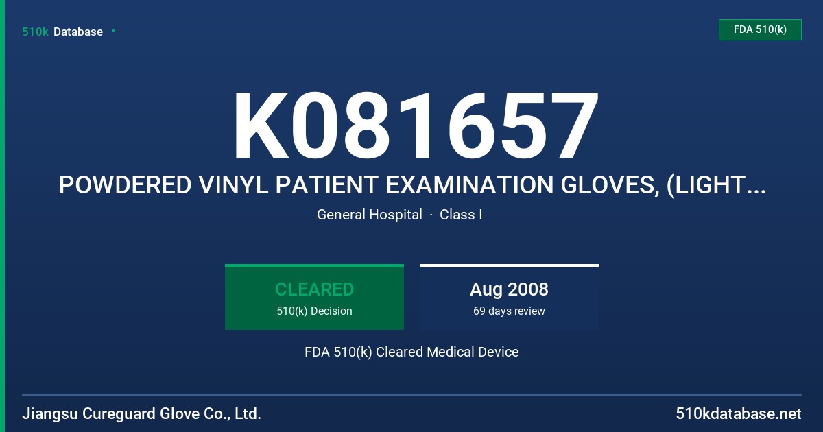 K081657 POWDERED VINYL PATIENT EXAMINATION GLOVES, (LIGHT YELLOW) FDA 510(k) Cleared Medical Device