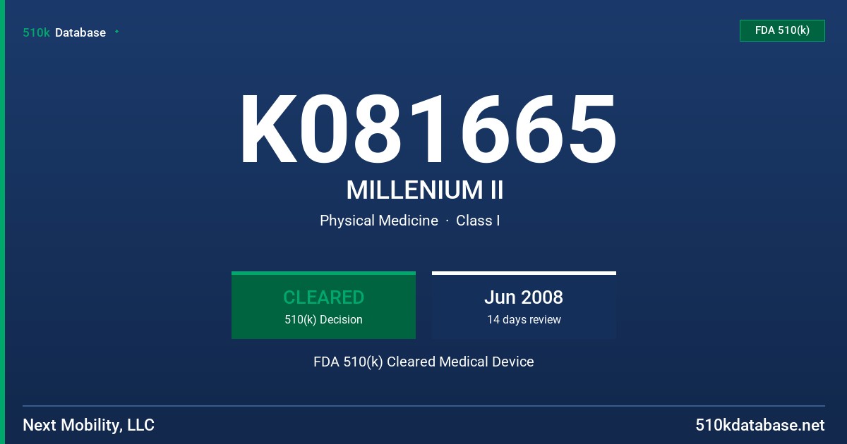 K081665 MILLENIUM II FDA 510(k) Cleared Medical Device