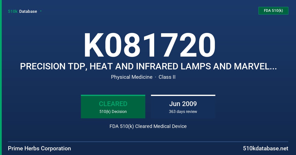 K081720 PRECISION TDP, HEAT AND INFRARED LAMPS AND MARVEL AND WONDER LAMPS FDA 510(k) Cleared Medical Device