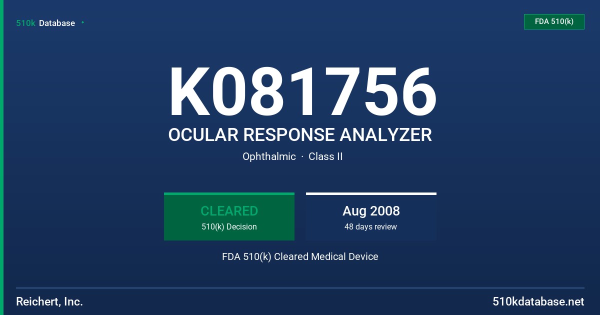 K081756 OCULAR RESPONSE ANALYZER FDA 510(k) Cleared Medical Device
