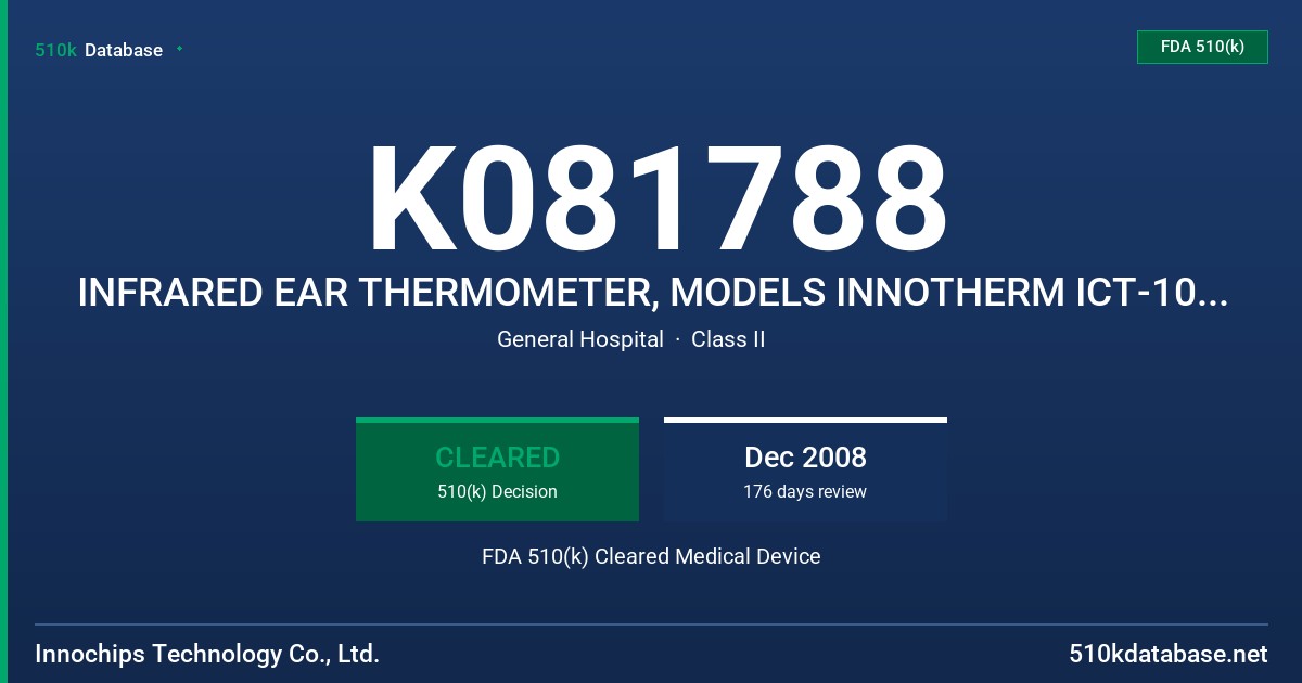 K081788 INFRARED EAR THERMOMETER, MODELS INNOTHERM ICT-100 AND ICT-200 FDA 510(k) Cleared Medical Device