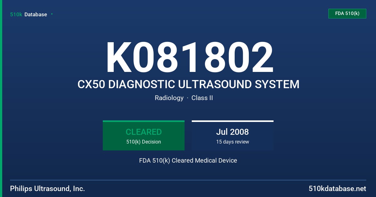 K081802 CX50 DIAGNOSTIC ULTRASOUND SYSTEM FDA 510(k) Cleared Medical Device