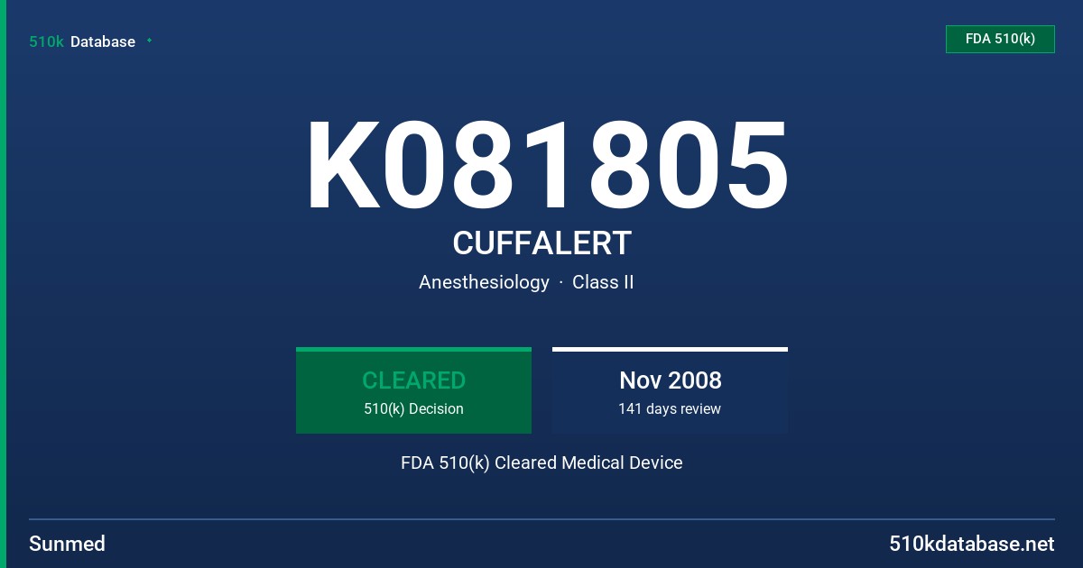 K081805 CUFFALERT FDA 510(k) Cleared Medical Device