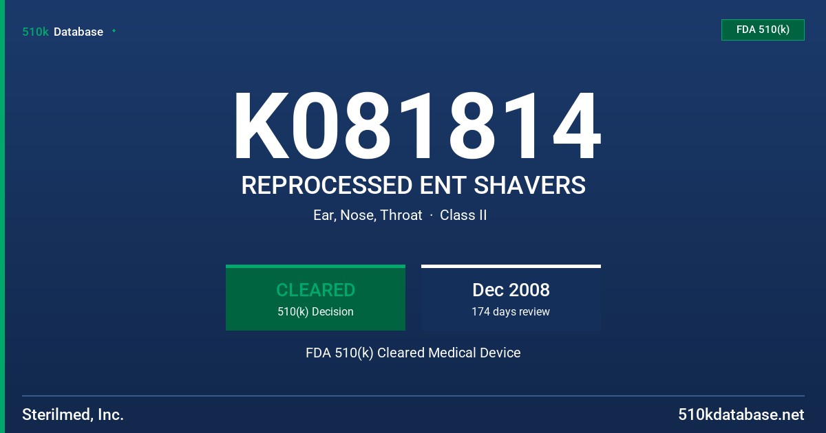 K081814 REPROCESSED ENT SHAVERS FDA 510(k) Cleared Medical Device