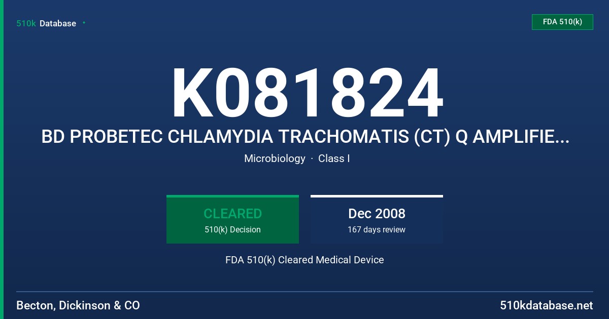 K081824 BD PROBETEC CHLAMYDIA TRACHOMATIS (CT) Q AMPLIFIED DNA ASSAY FDA 510(k) Cleared Medical Device