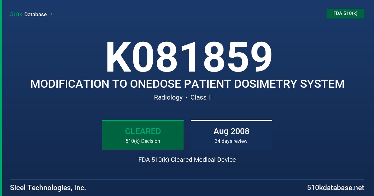 K081859 MODIFICATION TO ONEDOSE PATIENT DOSIMETRY SYSTEM FDA 510(k) Cleared Medical Device