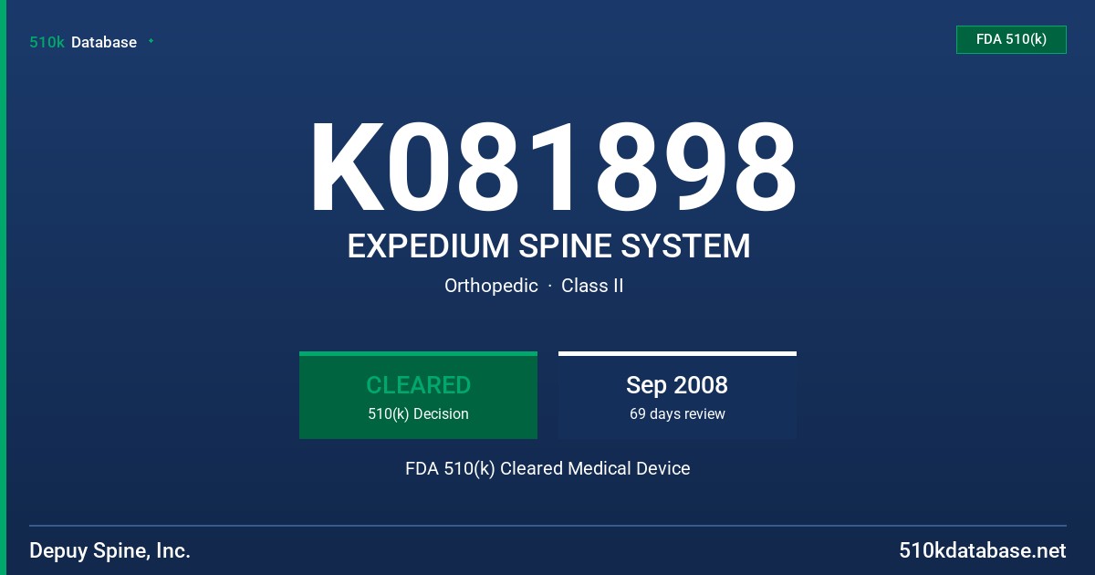 K081898 EXPEDIUM SPINE SYSTEM FDA 510(k) Cleared Medical Device