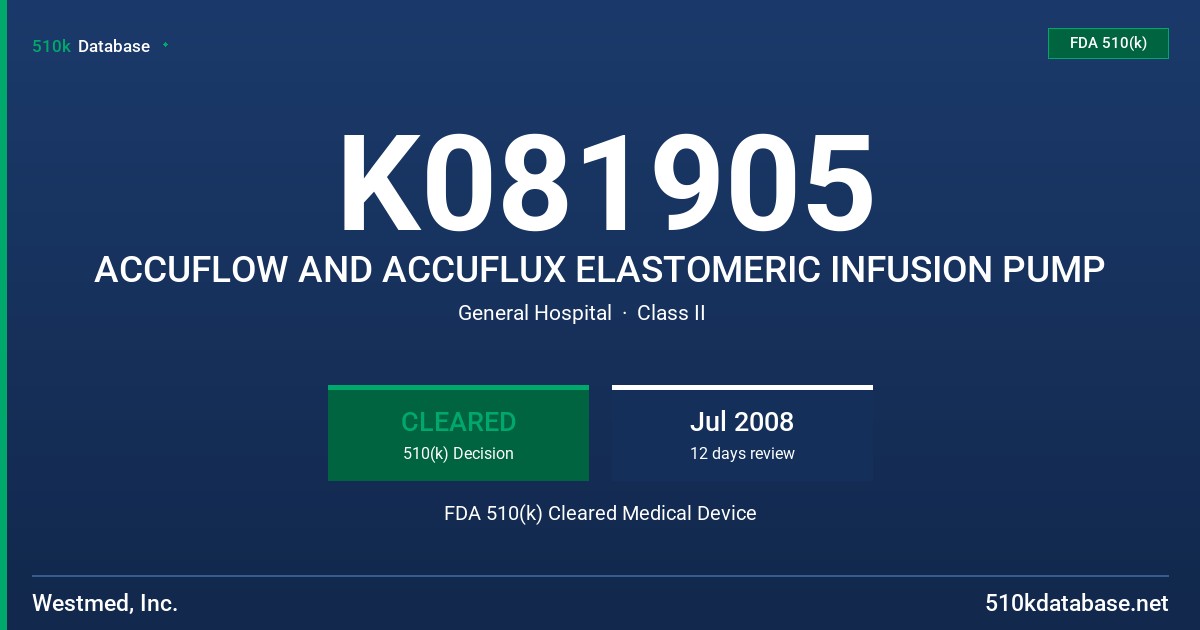 K081905 ACCUFLOW AND ACCUFLUX ELASTOMERIC INFUSION PUMP FDA 510(k) Cleared Medical Device
