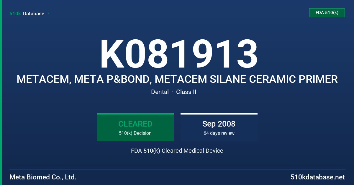 K081913 METACEM, META P&BOND, METACEM SILANE CERAMIC PRIMER FDA 510(k) Cleared Medical Device