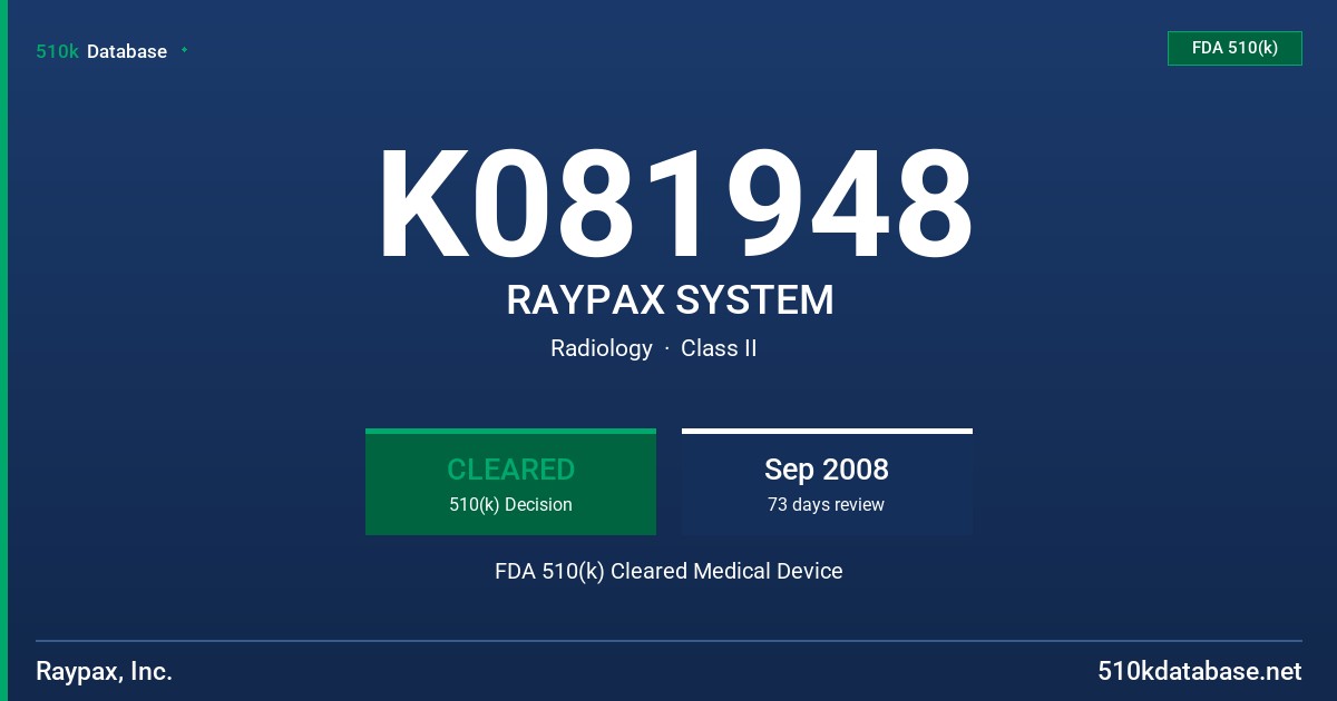 K081948 RAYPAX SYSTEM FDA 510(k) Cleared Medical Device