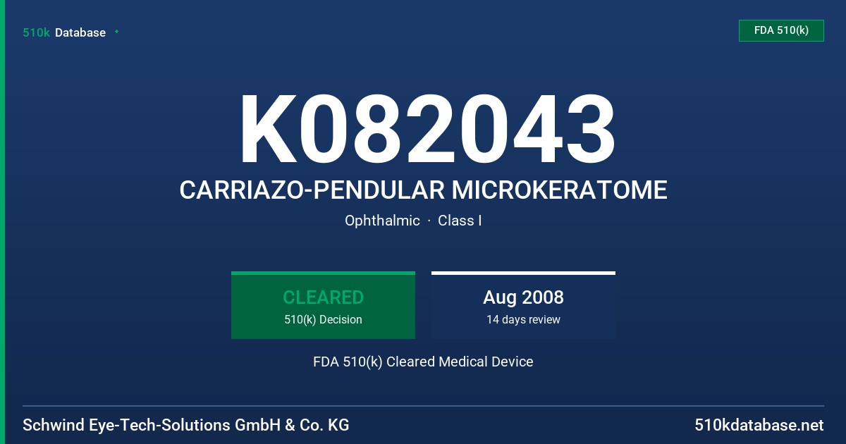 K082043 CARRIAZO-PENDULAR MICROKERATOME FDA 510(k) Cleared Medical Device