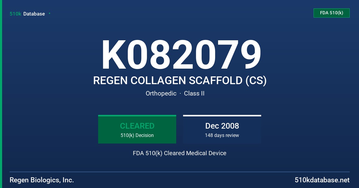 K082079 REGEN COLLAGEN SCAFFOLD (CS) FDA 510(k) Cleared Medical Device