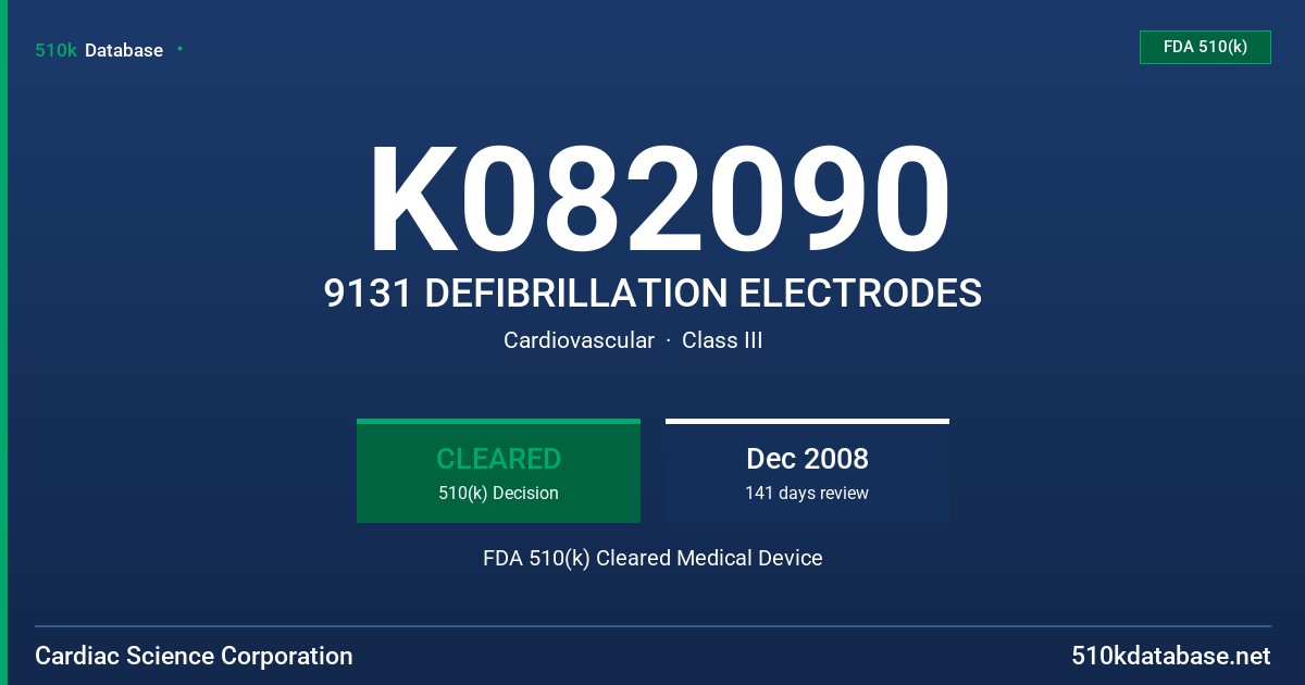 K082090 9131 DEFIBRILLATION ELECTRODES FDA 510(k) Cleared Medical Device